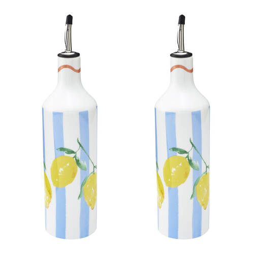 2PK Porto Limone Stoneware Kitchen Oil Storage Bottle 700ml Multi-Coloured