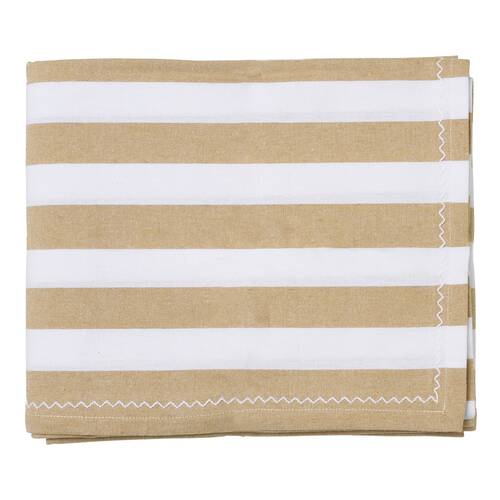 Porto Lola Cotton Striped Dining Table Cloth Cover 150x230cm Almond