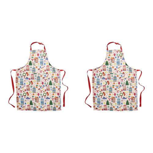 2PK Porto Night Before Christmas Kitchen Cooking Apron 70x95cm Multi-Coloured