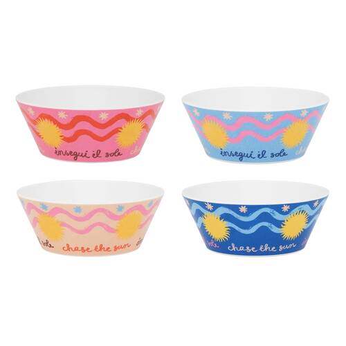 4pc Porto Sole Outdoor Entertaining Bowls 14cm Blush, Sea, Indigo, Pink