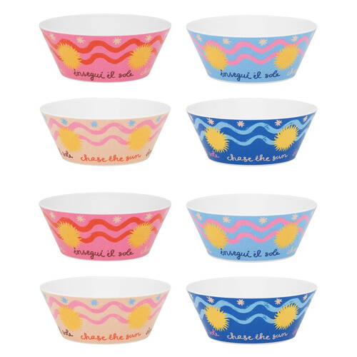 2x 4pc Porto Sole Outdoor Entertaining Bowls 14cm Blush, Sea, Indigo, Pink