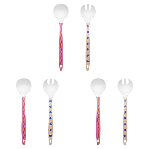 3x 2pc Porto Sole Outdoor Entertaining Salad Servers 29cm Multi-Coloured