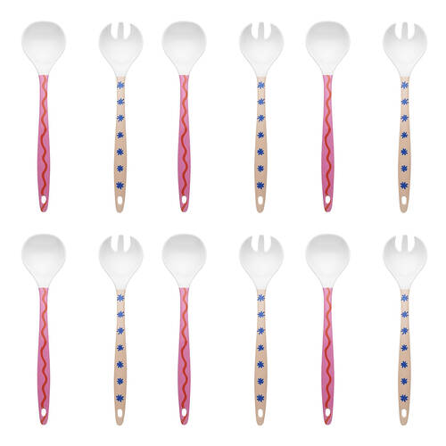6x 2pc Porto Sole Outdoor Entertaining Salad Servers 29cm Multi-Coloured