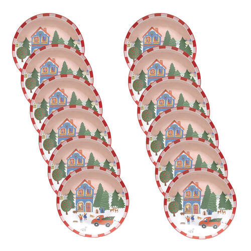 12PK Porto Porcelain Night Before Christmas Dinner Plate Red Truck