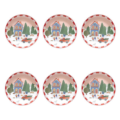6PK Porto Porcelain Night Before Christmas Dinner Plate 20cm Red Truck