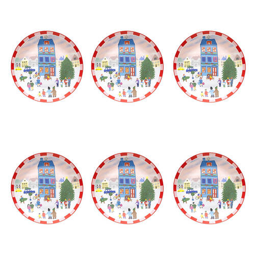 6PK Porto Porcelain Night Before Christmas Dinner Plate 20cm Village