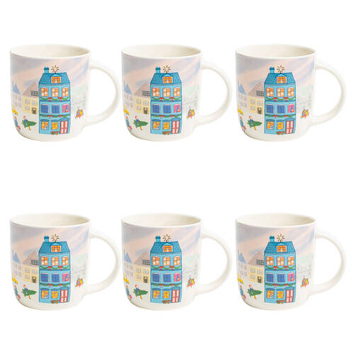 6PK Porto Night Before Christmas New Bone China Drinking Mug 330ml Village