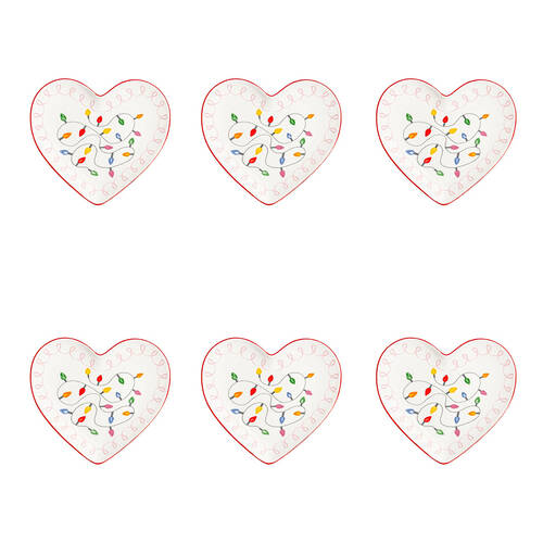 6PK Porto Porcelain Night Before Christmas Heart Plate 14cm Festive