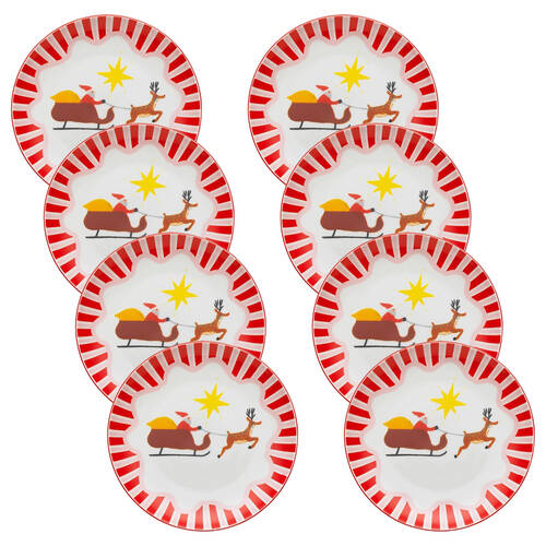 8PK Porto Porcelain Night Before Christmas Small Plate 15cm Sleigh