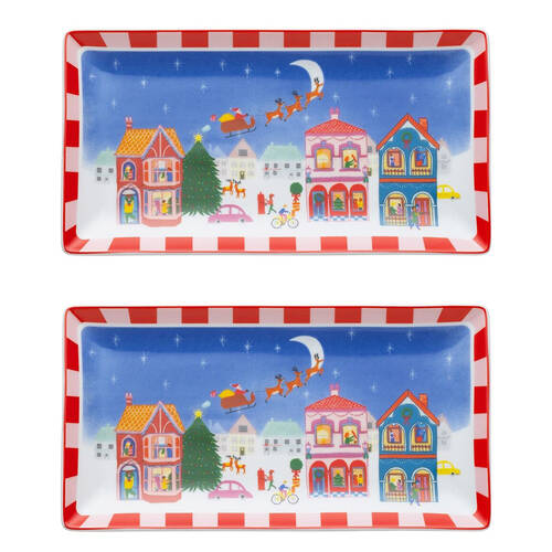 2PK Porto Porcelain Night Before Rectangle Platter 29cm Multi-Coloured