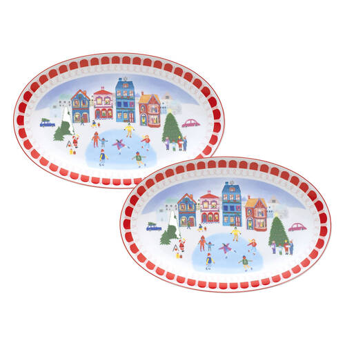 2PK Porto Porcelain Night Before Oval Serving Platter 40cm Multi-Coloured