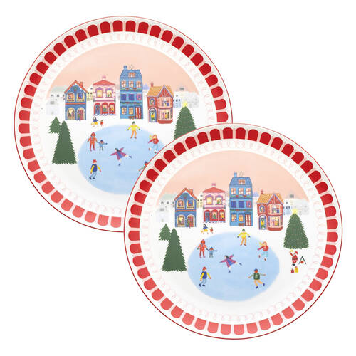 2PK Porto Night Before Round New Bone China Serving Plate 32cm Multi-Coloured