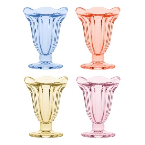 4pc Porto Soda Lime Glass Dessert Sundae Glasses 150ml Citron, Ruby, Sky, Rose