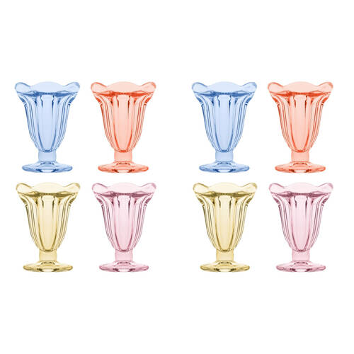 2x 4pc Porto Soda Lime Glass Sundae Glasses 150ml Citron, Ruby, Sky, Rose