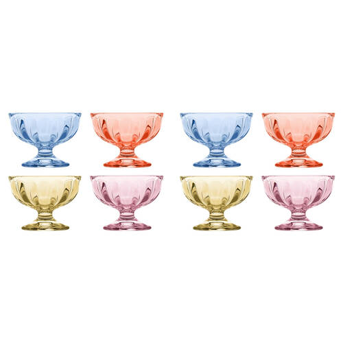 2x 4pc Porto Soda Lime Glass Dessert Icecream Cups 130ml Citron, Ruby, Sky, Rose