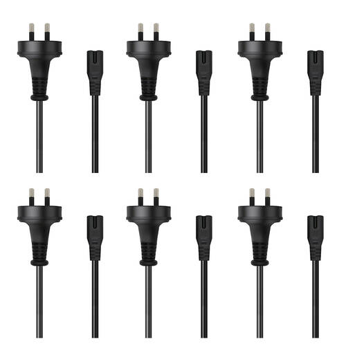 6PK Cruxtec PT8-75-2MBK 2-Pin AU Male to Female IEC-C7 Power Cable 2m Black