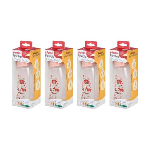4PK Pigeon Flexible Curve Baby Bottle PP Farm 250ml Anti-Colic Silicone 4m+
