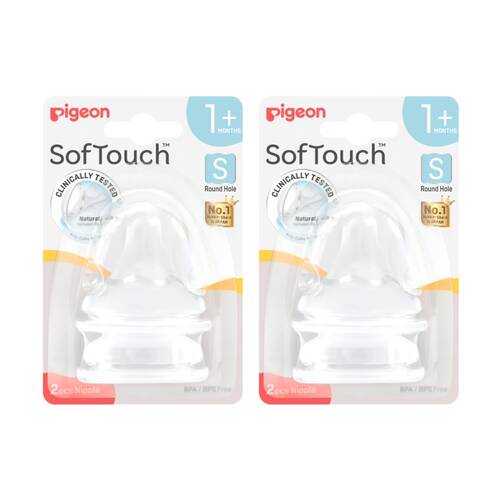 2x 2pc Pigeon Softouch BPP Baby Bottle Teat S Anti-Colic Peristaltic Plus 1m+