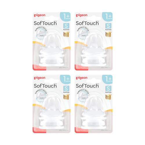 4x 2pc Pigeon Softouch BPP Baby Bottle Teat S Anti-Colic Peristaltic Plus 1m+