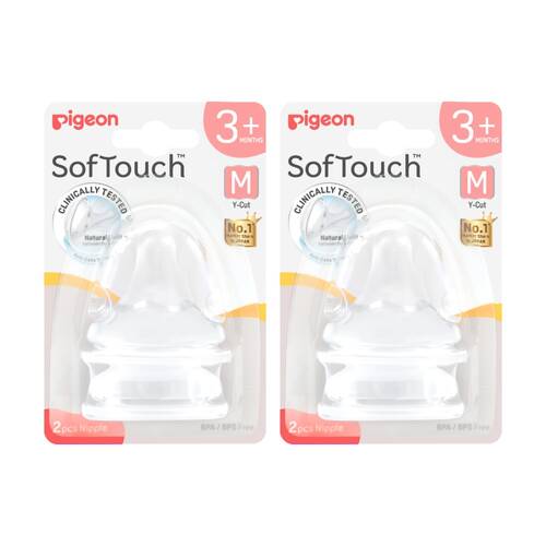 2x 2pc Pigeon Softouch BPP Baby Bottle Teat M Anti-Colic Peristaltic Plus 3m+