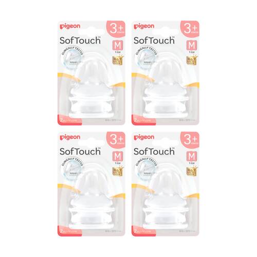 4x 2pc Pigeon Softouch BPP Baby Bottle Teat M Anti-Colic Peristaltic Plus 3m+