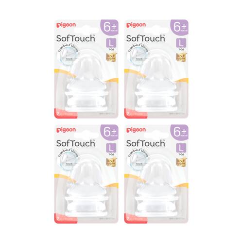 4x 2pc Pigeon Softouch BPP Baby Bottle Teat L Anti-Colic Peristaltic Plus 6m+