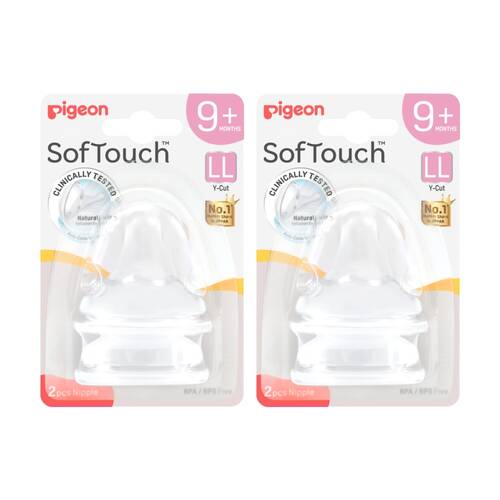 2x 2pc Pigeon Softouch BPP Baby Bottle Teat LL Anti-Colic Peristaltic Plus 9m+