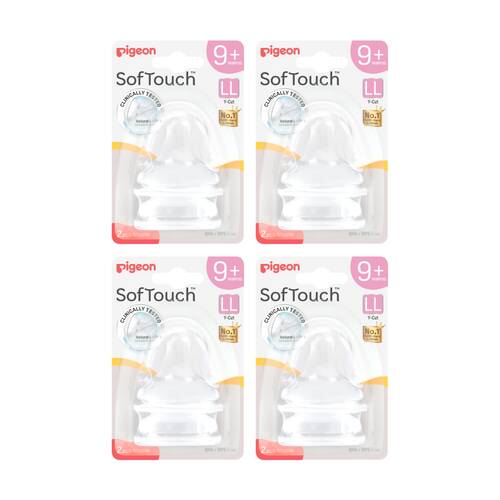 4x 2pc Pigeon Softouch BPP Baby Bottle Teat LL Anti-Colic Peristaltic Plus 9m+