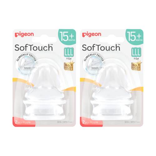 2x 2pc Pigeon Softouch BPP Baby Bottle Teat LLL Anti-Colic Peristaltic Plus 15m+
