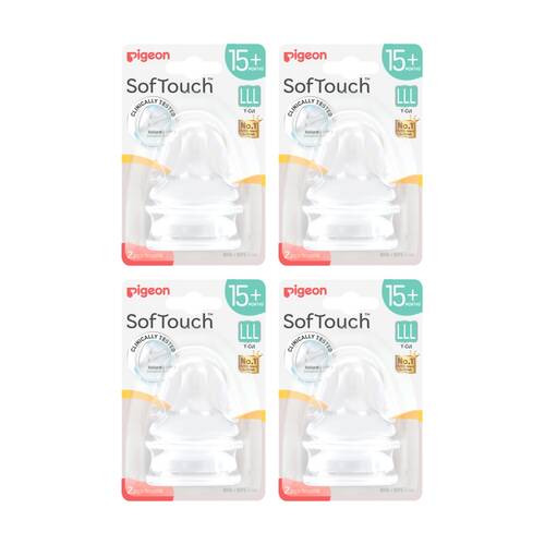 4x 2pc Pigeon Softouch BPP Baby Bottle Teat LLL Anti-Colic Peristaltic Plus 15m+