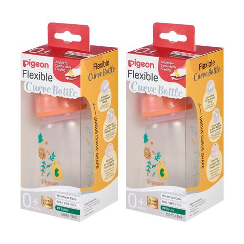 2PK Pigeon Flexible Curve Baby Bottle PP Forest 150ml Anti-Colic Silicone 0m+