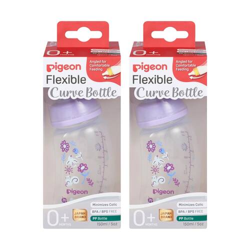 2PK Pigeon Flexible Curve Baby Bottle PP Garden 150ml Anti-Colic Silicone 0m+