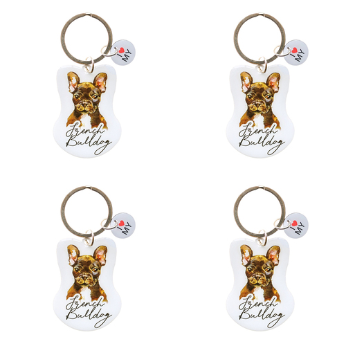 4PK Splosh Pet French Bulldog Keyring/Keychain Hanging Accessory 4x8.5cm