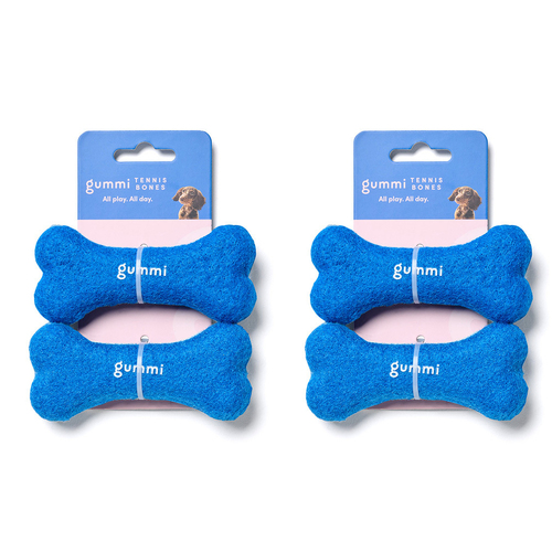 2x 2PK Gummi Dog Tennis Bones Soft Plush Toy Small - Blue