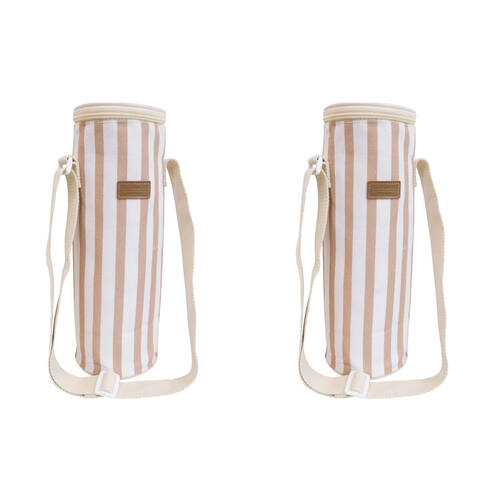 2PK LVD Sand Insulated Canvas Wine Cooler Bag 12x33cm Pink/White Stripes