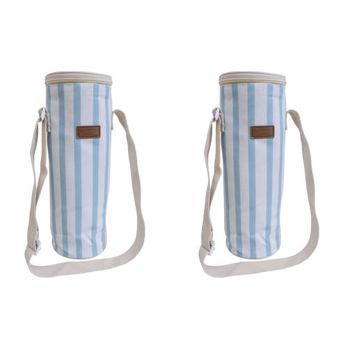2PK LVD Sky Insulated Canvas Wine Cooler Bag 12x33cm Blue/White Stripes