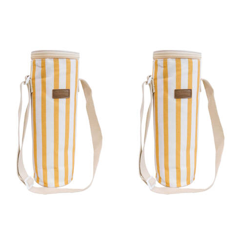 2PK LVD Sun Insulated Canvas Wine Cooler Bag 12x33cm Yellow/White Stripes