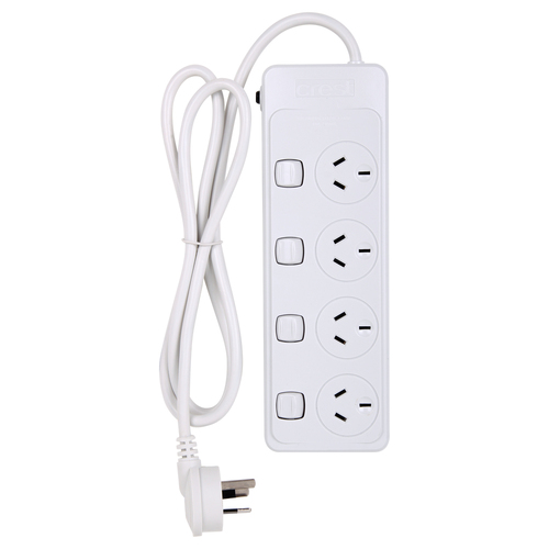 Crest 4-Socket Power Board w/ 4 Individual Switches - White