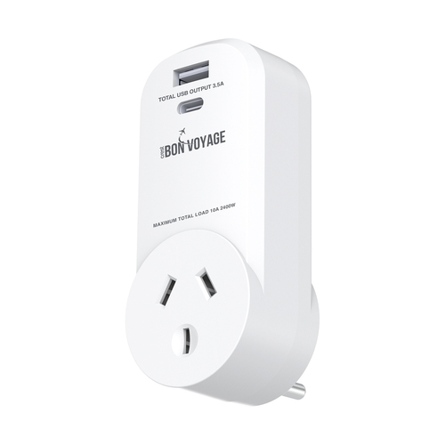 Bon Voyage AU to US/CA/TW Travel Adapter Plug w/ 2 USB-A/USB-C Ports