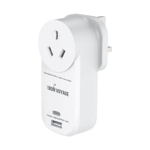 Bon Voyage AU to UK/HK/SG Travel Adapter Plug w/ 2 USB-A/USB-C Ports