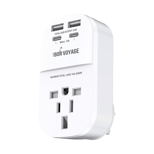 Bon Voyage AU to US/UK/HK Travel Adapter Plug w/ 4 USB-A/USB-C Ports