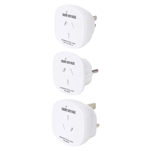 3pc Bon Voyage AU to US/UK/EU Travel Adapter Wall Plug Set