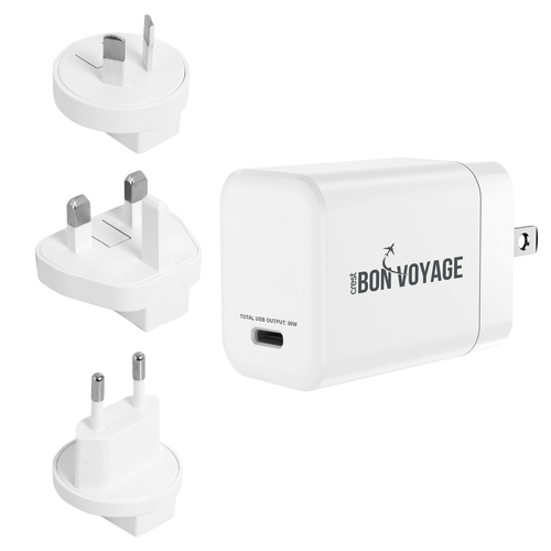 Crest Bon Voyage 30w Universal Travel Adapter/Charger w/ USB-C Port - White