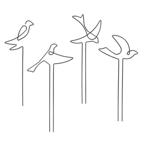 4pc Esschert Design Indoor Plant Support Bird Iron Stake 38cm