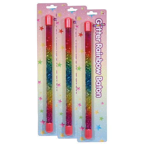 3PK Play Games & Gadgets Glitter Rainbow Baton 30cm