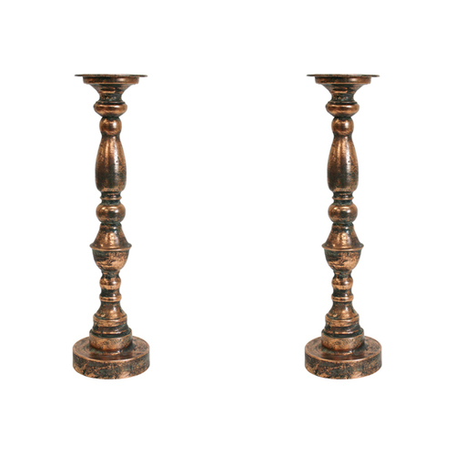 2PK LVD Metal 46cm Aged Pillar Candle Holder Stand Decor - Brown