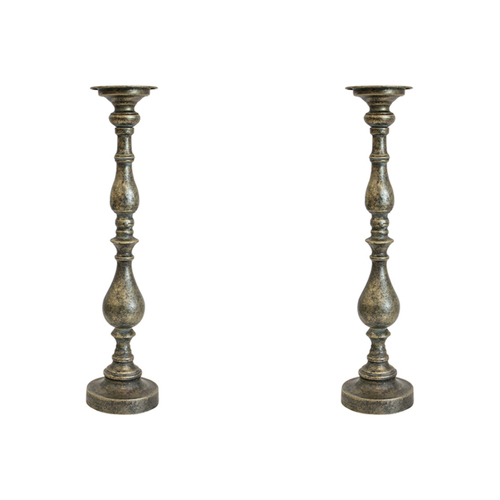 2PK LVD Metal 54cm Antiqued Pillar Candle Holder Stand Decor - Bronze