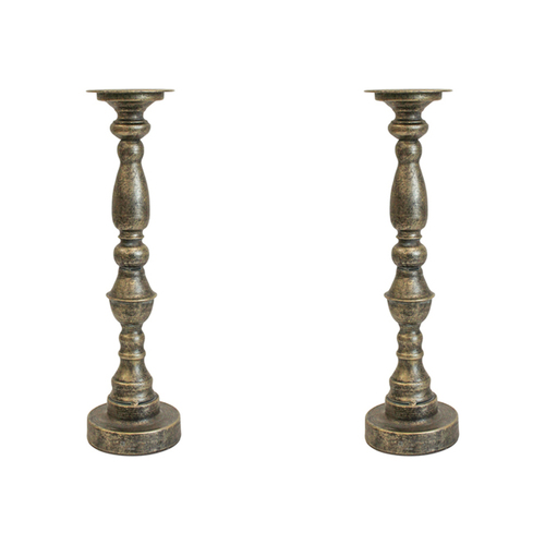 2PK LVD Metal 46cm Antiqued Pillar Candle Holder Stand Decor - Bronze