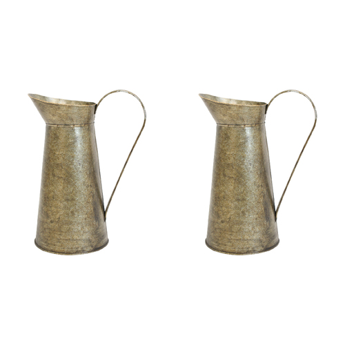 2PK LVD Metal Jug Antique Garden/Yard Tabletop Decor 25cm - Gold