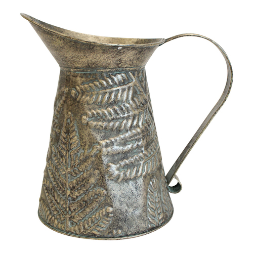LVD Metal 21cm Jug Antique Leaf Decorative Container - Gold